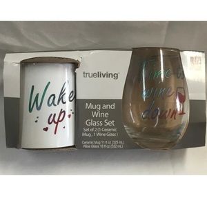 Trueliving MUG Wake Up 11oz & WINE GLASS 18oz Time To Wine Down